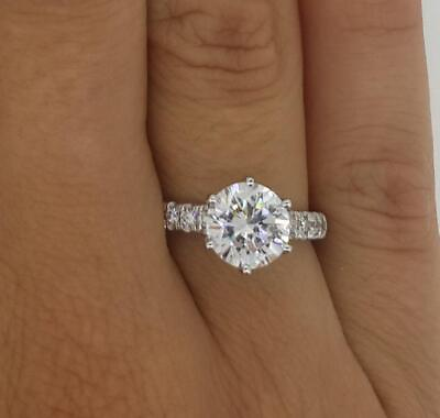 #ad 3.25 Ct Pave 6 Prong Round Cut Diamond Engagement Ring VS1 F White Gold 14k $7855.00