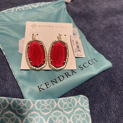 #ad NIB Kendra Scott gold drop earrings Berry Red Glass Including Bag New With Tags $54.95