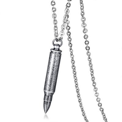 #ad Memorial Ash Urn Pendant Necklace Gift Gray Stainless Steel Bullet Chain For Men $9.26