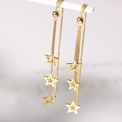 #ad Gold Star Pull Though Threader Earrings Stainless Steel Elegant Fashion Drop PE9 $4.95