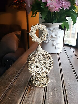 Antique 9quot; RARE Brass PERFUME BOTTLE Decanter W GLASS Leafs 🍃 Beautiful $43.24