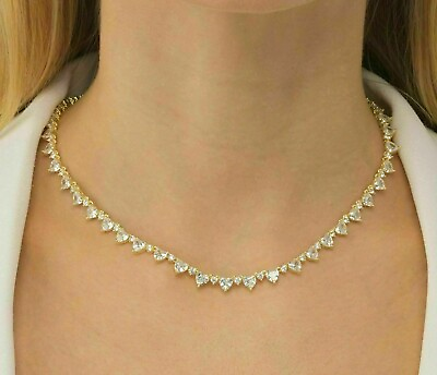 #ad 9CT Heart Shaped Diamond Women#x27;s Tennis 18 Necklace 14k Yellow Gold Finish $233.99
