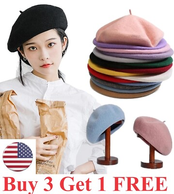 #ad New Warm French Style Lightweight Casual Classic Beanie Solid Color Wool Beret $6.59
