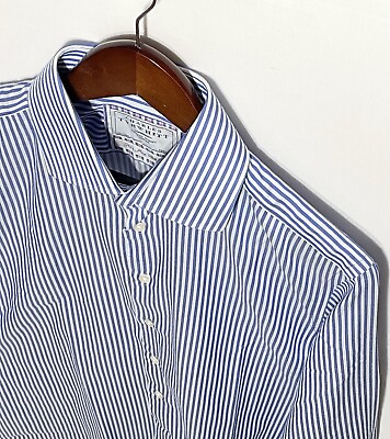 #ad Charles Thrwhitt Dress Shirt Size 15.5 33 in Non Iron Slim Fit Blue White Stripe $20.95