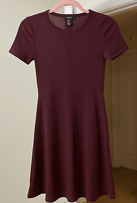 #ad Forever 21 Dress Artsy Burgundy Ribbed Knit A Line Skater Mini Women#x27;s Medium $7.87