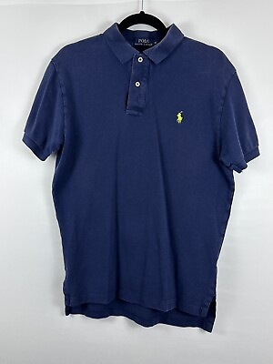#ad Polo Ralph Lauren Polo Men#x27;s Shirt Size Medium Dark Blue And Neon Green $12.99