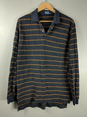 #ad Polo Ralph Lauren Navy with Orange amp; Green Striped Long Sleeve Polo Men#x27;s Large $20.47