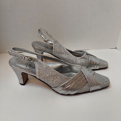 #ad FLORAL Abagail DP761A Women#x27;s Dress Slingback Metallic Silver Shoes Kitten Heels $29.75