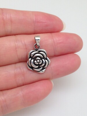 #ad Solid Rose Pendant 925 Sterling Silver Classic Rose Flower 14mm 0.55quot; 22mm0.87quot; $27.95