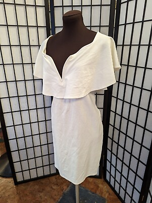 #ad Curvy Sense white Mini Bodycon Dress Size 3X Stretch knit plus womens ruffle $29.95