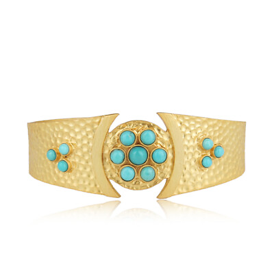#ad 18k Gold Plated 925 Silver Turquoise Gemstone Wedding Adjustable Cuff Bangle $144.00