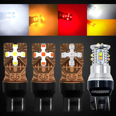 #ad LASFIT 7443 LED Brake Reverse Turn Signal DRL Parking Light Bulb Amber RED White $15.99