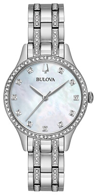 #ad Bulova Women#x27;s Quartz Crystal Accent Silver Bracelet Watch 32mm 96X145 $139.99