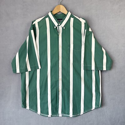 #ad Vintage Gap Shirt Men#x27;s Extra Large Thick Stripe 90s Classic Faded Green Summer $29.99
