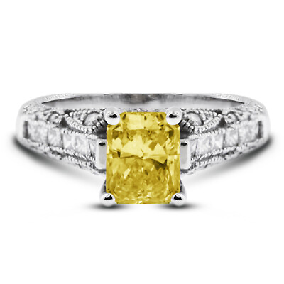 #ad 2 1 4ct Yellow SI2 Radiant Natural Diamonds 18k Vintage Style Engagement Ring $4560.36