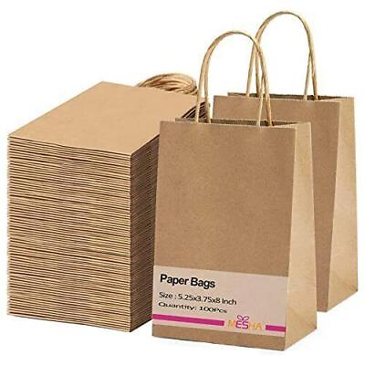 #ad Kraft Paper Bags 5.25x3.75x8 Brown Small Gift Bags with Handles Bulk100 Pcs K... $29.85