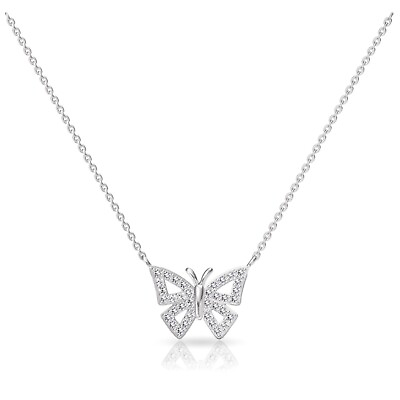 #ad 18K White Gold Plated Crystal Cubic Zirconia Butterfly Pendant Necklace Women $16.00