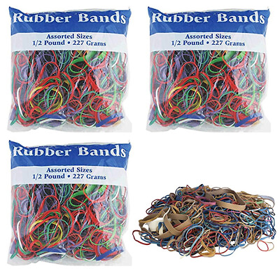 #ad 3 Bags Bazic Multicolor Rubber Bands School Home Office Assorted Dimensions $9.83