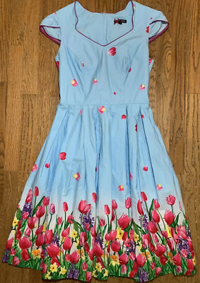 #ad Hell Bunny Angelique Mini Dress Cotton Floral Spring Retro Pin Up 4791 Size S $45.00