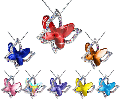 New Best Gift Women Crystal Butterfly Necklace Sterling Silver Couple Pendant $19.77