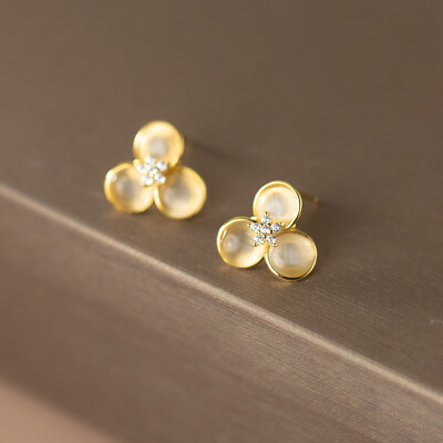 #ad Gold 925 Sterling SIlver Flower Petal Stud Earrings Studs Earring Flowers $13.01