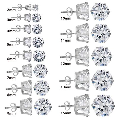 #ad 14K WHITE GOLD OVER 925 STERLING SILVER STUD EARRINGS AAAA QUALITY CZ STONES $12.21
