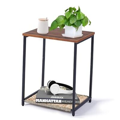 #ad End Table Small Side Table with 2 Tier Storage Shelves Cattail Corn Husk $31.98