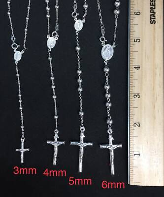 #ad Rosary Necklace 925 Sterling Silver Crucifix Miraculous Mary 3mm 6mm 20quot; 30quot; $113.84