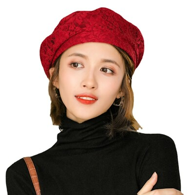 #ad Women Hollow Floral Lace Beret Cap French Style Artist Beanie Hat Summer New $13.80