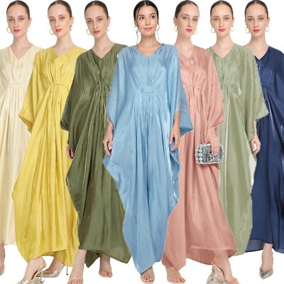 #ad Oversize Abaya Maxi Dress Women Muslim Batwing Sleeve Kaftan Kaftan Islamic Gown $27.31