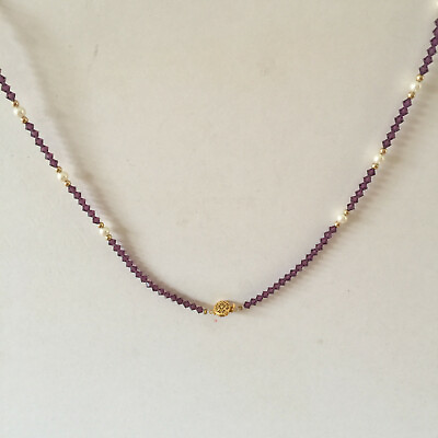 #ad Fashion Acrylic Purple Crystal amp; Olivet Pearl Station Necklace 24 quot;L Gold Clasp $23.94