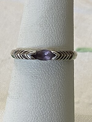 #ad SLIM STERLING MARQUISE AMETHYST STACKING BAND RING SIZE 6 $19.99