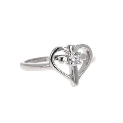 #ad Sterling Silver Heart Ring Cross Center Genuine Silver Cubic Zirconia Religi $18.00