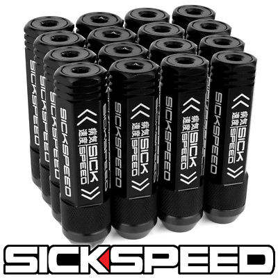 #ad SICKSPEED 16PC BLACK 92MM LONG CAPPED 3 PC STEEL EXTENDED LUG NUTS 12X1.25 L11 $99.95