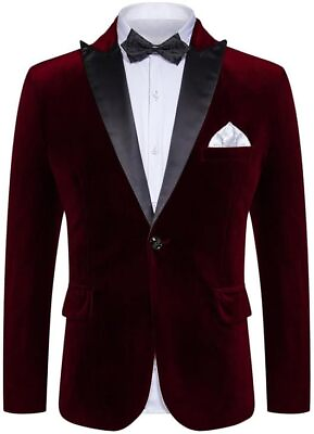 #ad Mens Velvet Blazer Slim Fit Stylish Suit Jacket 1 Button Notched Lapel Sport Coa $120.82