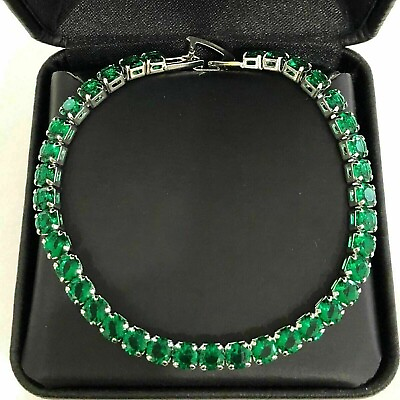 #ad 15Ct Round 5mm Lab Created Emerald 14K White Gold Plated 7.5quot; Tennis Bracelet $114.00