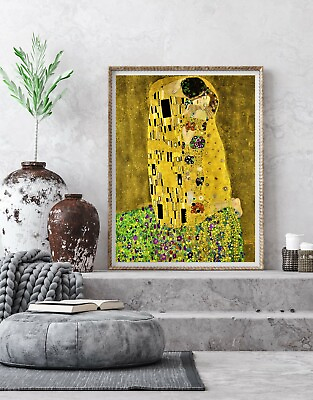 #ad Gustav Klimt The Kiss Print Famous Painting Old Masters Giclée QUALITY Yellow GBP 36.42