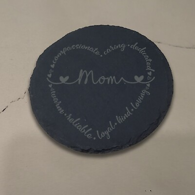 #ad Mom Heart Engraved Slate Coaster For Mom Mothers Day gift Round Coaster $19.99