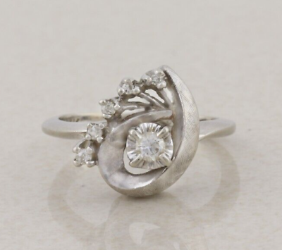 #ad 14k White Gold Diamond Ring Antique Art Deco Size 6 $561.00
