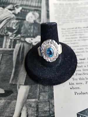 #ad Antique Windam Art Nouveau Ice blue topaz 585 14k gold sterling silver ring size $112.00