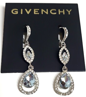 #ad Givenchy Crystal Teardrop Dangle Earrings Purple Multi Silvertone Brass NWT $26.00