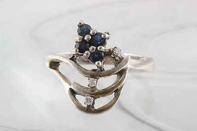 #ad STERLING SILVER 14K DIAMONDS amp; SAPPHIRE FACETED GEMSTONES RING 925 FINE 5208 $75.00