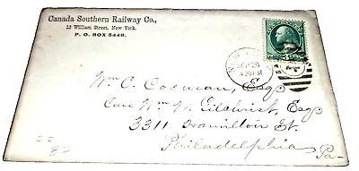 #ad 1880#x27;s CANADA SOUTHERN RAILWAY NYC COMPANY ENVELOPE $50.00