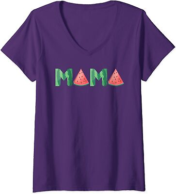#ad Mama Watermelon Summer Fruit Gift Great Mother#x27;s Gift Ladies#x27; V Neck Tshirt $21.99