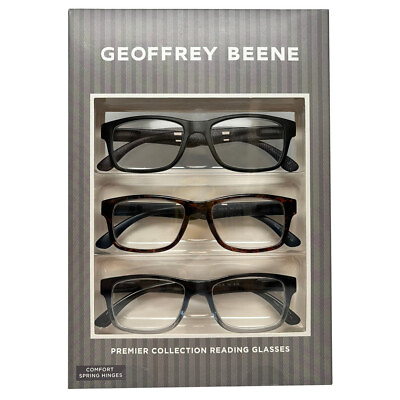 #ad Geoffrey Beene 3 PACK Gift Mens Reading Glasses Black PurpleBlueTortoise 2.50 $29.95