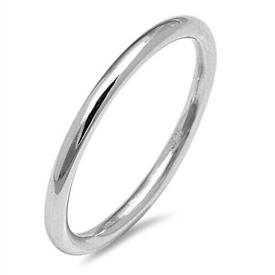 #ad Round Band Ring Sterling Silver 925 Rhodium Plated Thickness 2 mm Size 2 13 $14.14