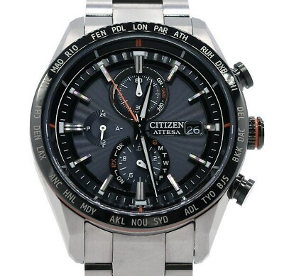 #ad Citizen Attesa AT8189 61E Eco Drive Wristwatch Black Super Titanium Mens $584.25