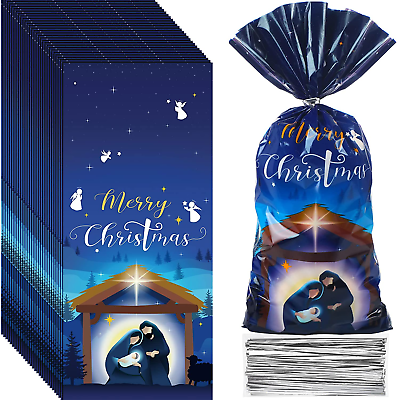 #ad 100 Pack Holy Nativity Cellophane Gift Bag Religious Christmas Plastic Treat Bag $23.31