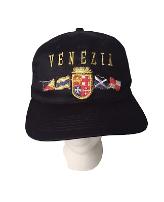 #ad Venezia Mens Snapback Hat Cap Flat Bill Black Embroidered Crest Flags Italia $9.99