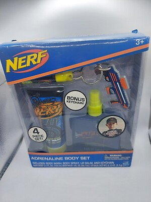 NERF Adrenaline Body Set Includes Body Wash Spray Lip Balm Keychain NIB $18.99